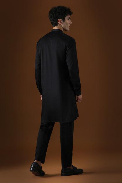 Deer in the Woods Hand Embroidered Designer Kurta - Black