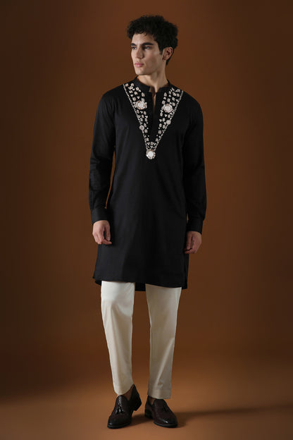 Mirror Illusion Hand Embroidered Designer Kurta - Ivory