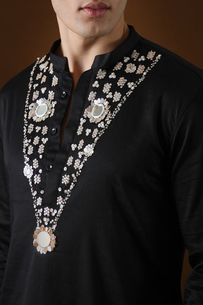 Mirror Illusion Hand Embroidered Designer Kurta - Ivory