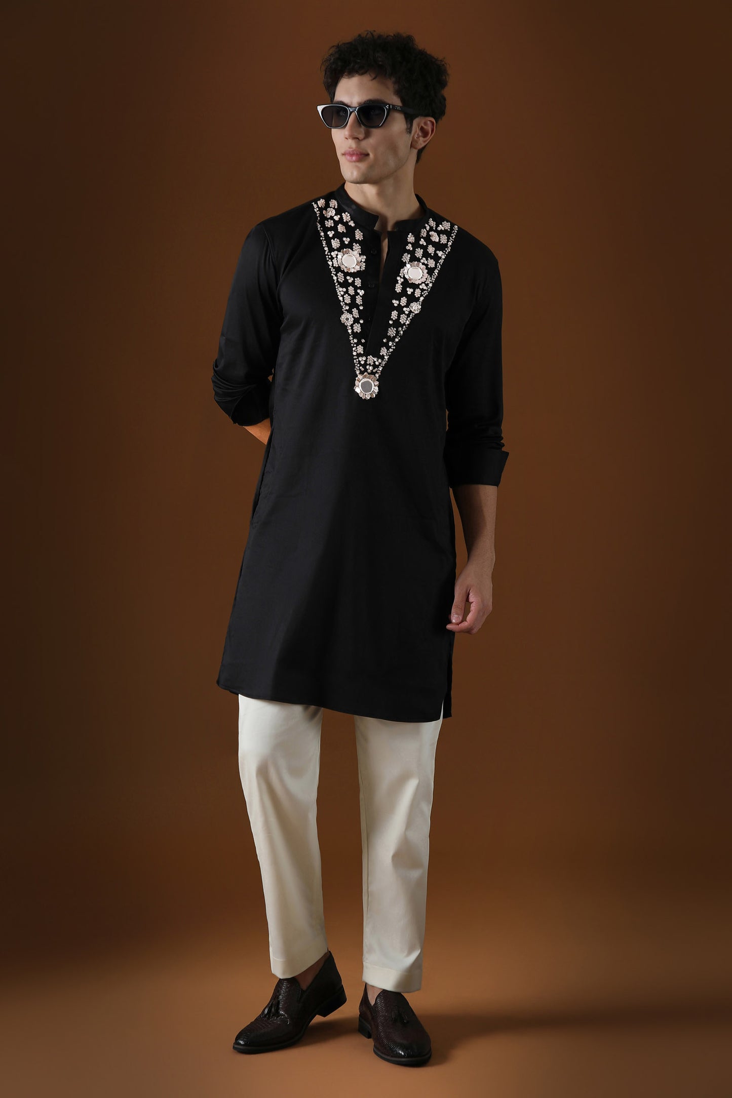 Mirror Illusion Hand Embroidered Designer Kurta - Ivory