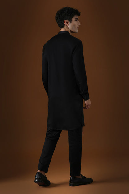 Tiger Hand Embroidered Designer Kurta - Black