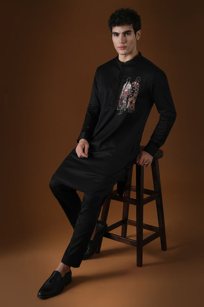 The Humans Hand Embroidered Designer Kurta - Black