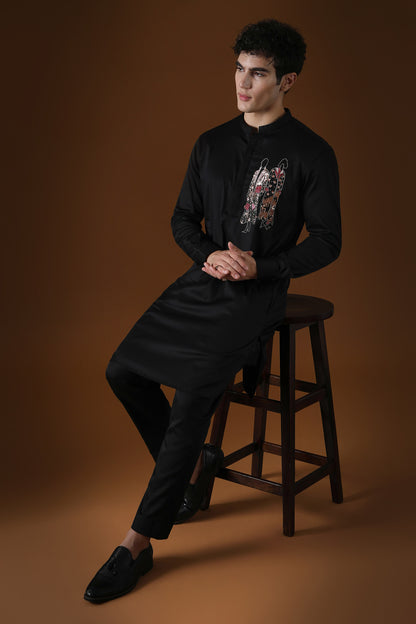 The Humans Hand Embroidered Designer Kurta - Black