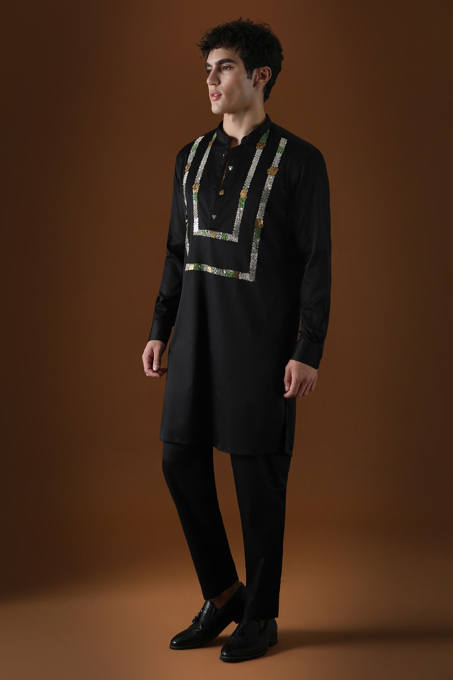 Sequins and Coin Hand Embroidered Designer Kurta - Black