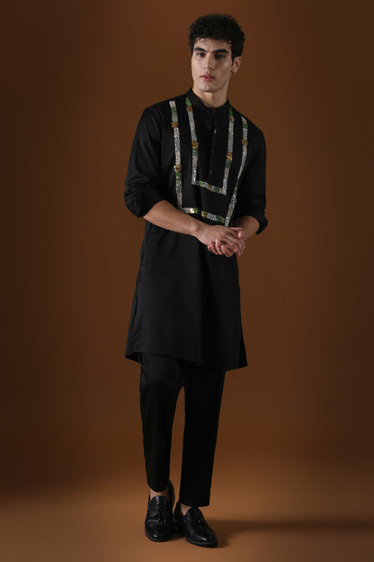 Sequins and Coin Hand Embroidered Designer Kurta - Black