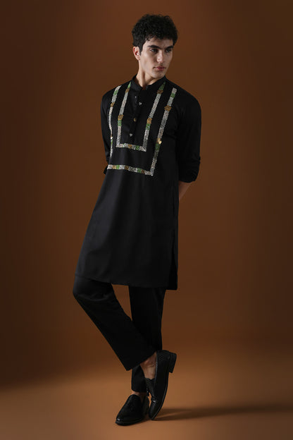 Sequins and Coin Hand Embroidered Designer Kurta - Black