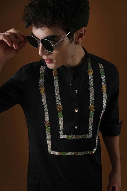 Sequins and Coin Hand Embroidered Designer Kurta - Black