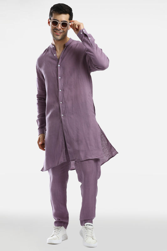 Mauve Purple Linen Kurta Set