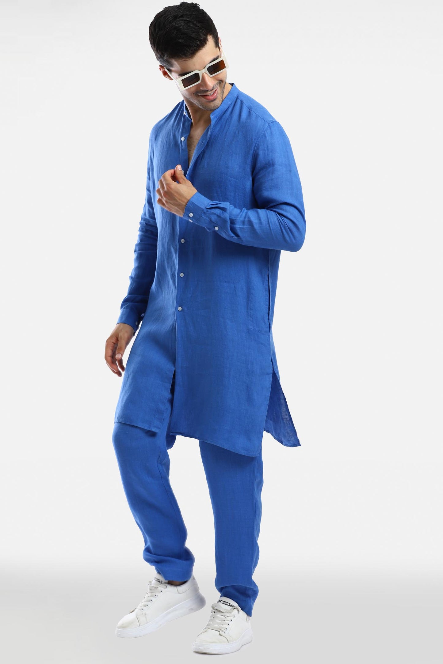 Royal Blue Linen Kurta Set