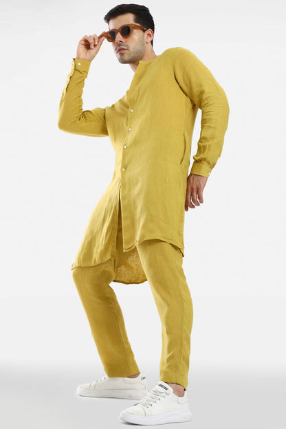 Mustard Linen Kurta Set