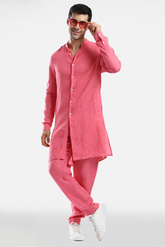 Bubblegum Pink Linen Kurta Set