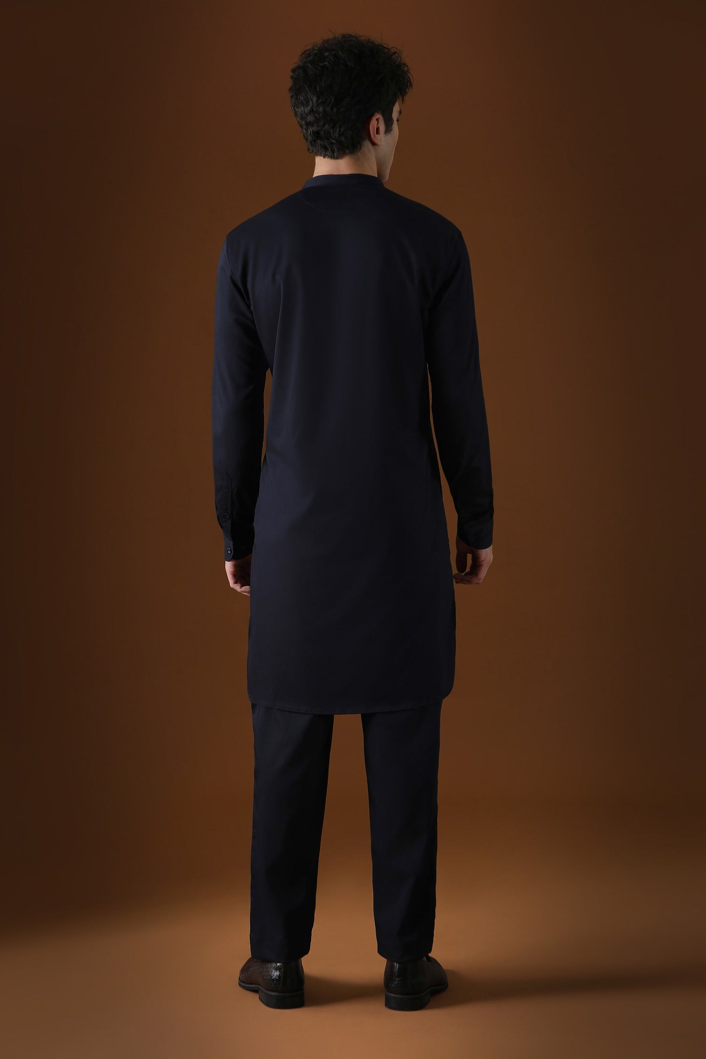 Oceanic Depth Hand Embroidered Designer Kurta - Navy