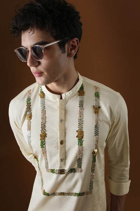 Sequins and Coin Hand Embroidered Designer Kurta - Ivory