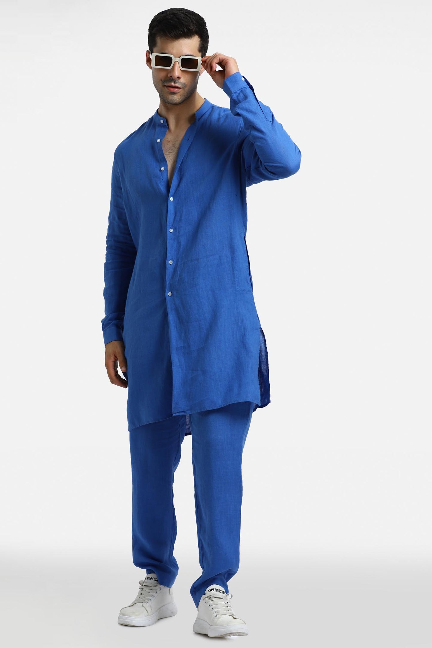 Royal Blue Linen Kurta Set