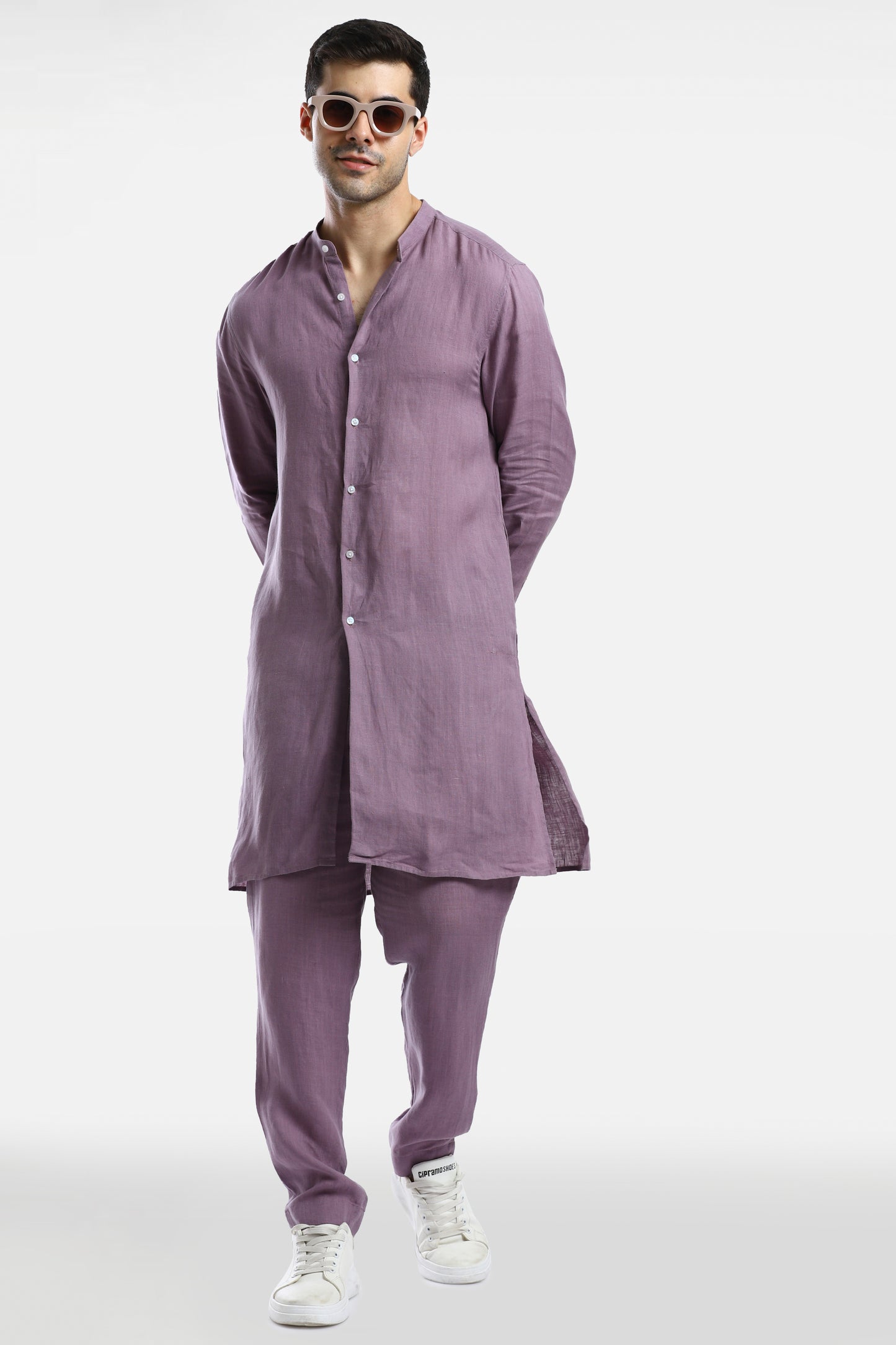 Mauve Purple Linen Kurta Set