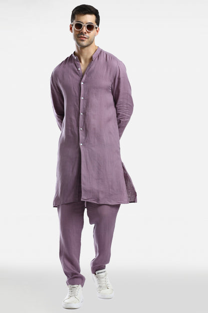 Mauve Purple Linen Kurta Set