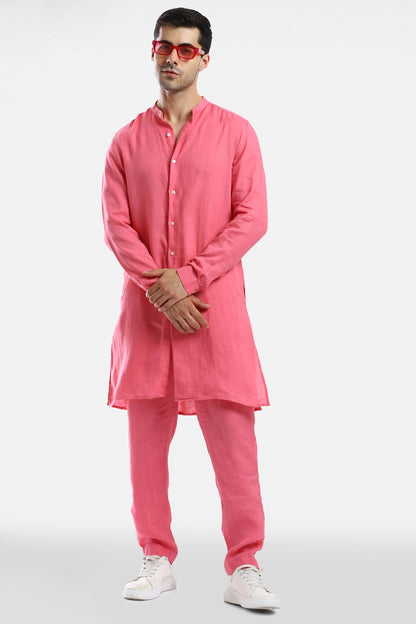 Bubblegum Pink Linen Kurta Set