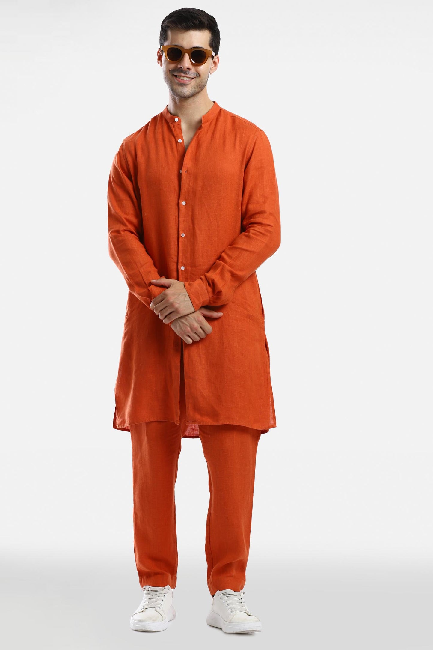 Rust Orange Linen Kurta Set