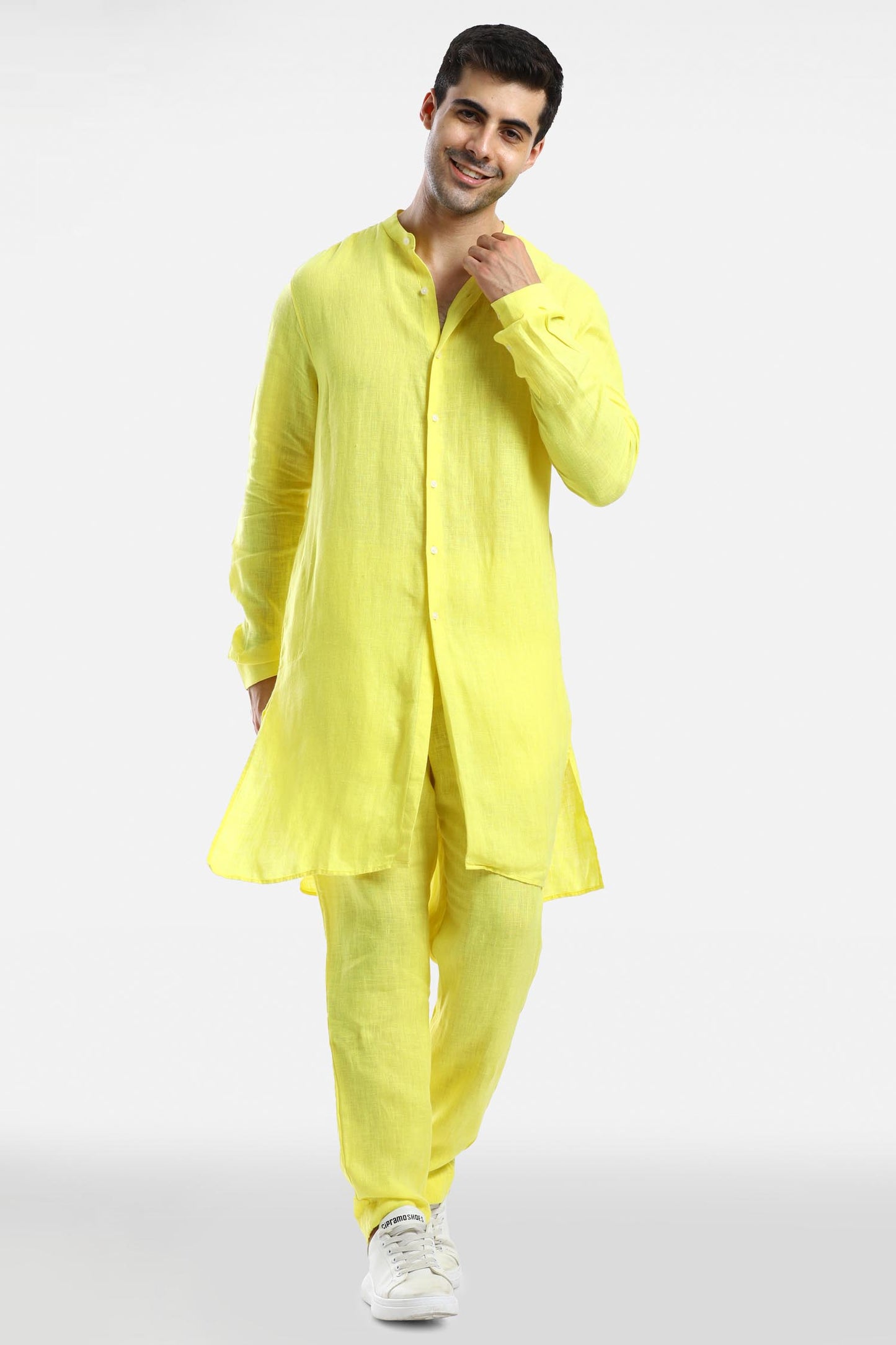 Bright Yellow linen kurta set