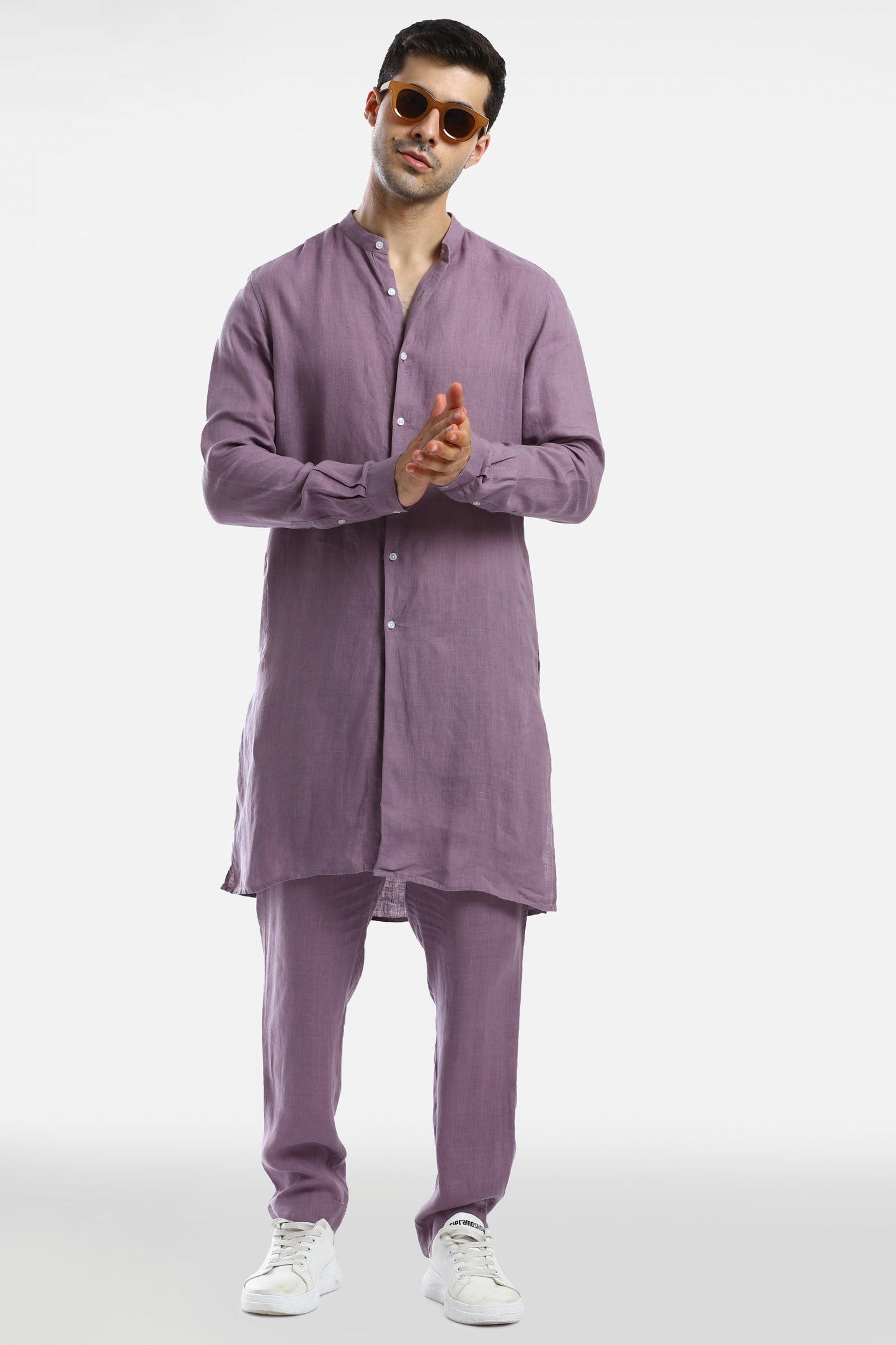 Mauve Purple Linen Kurta Set