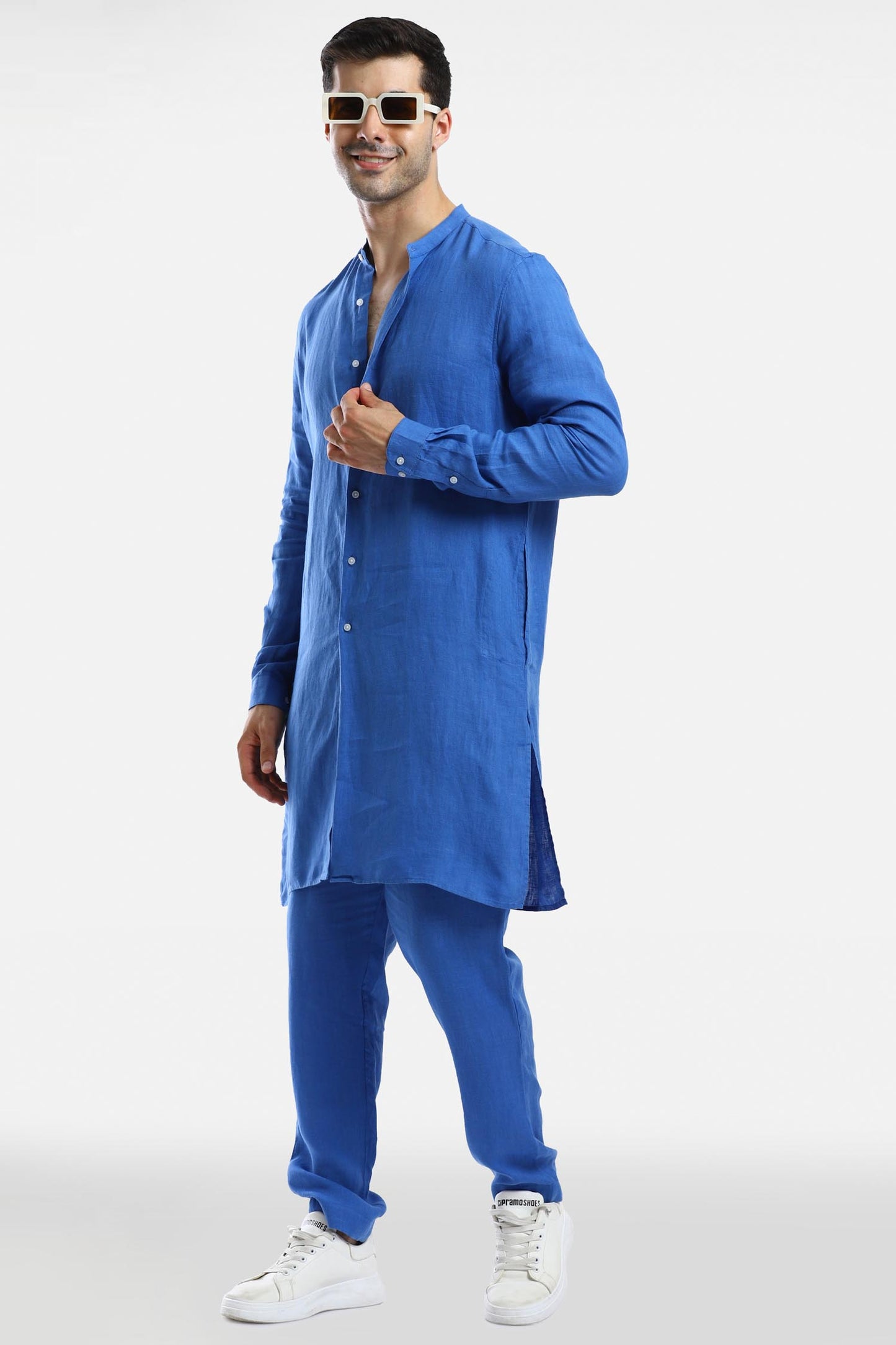 Royal Blue Linen Kurta Set