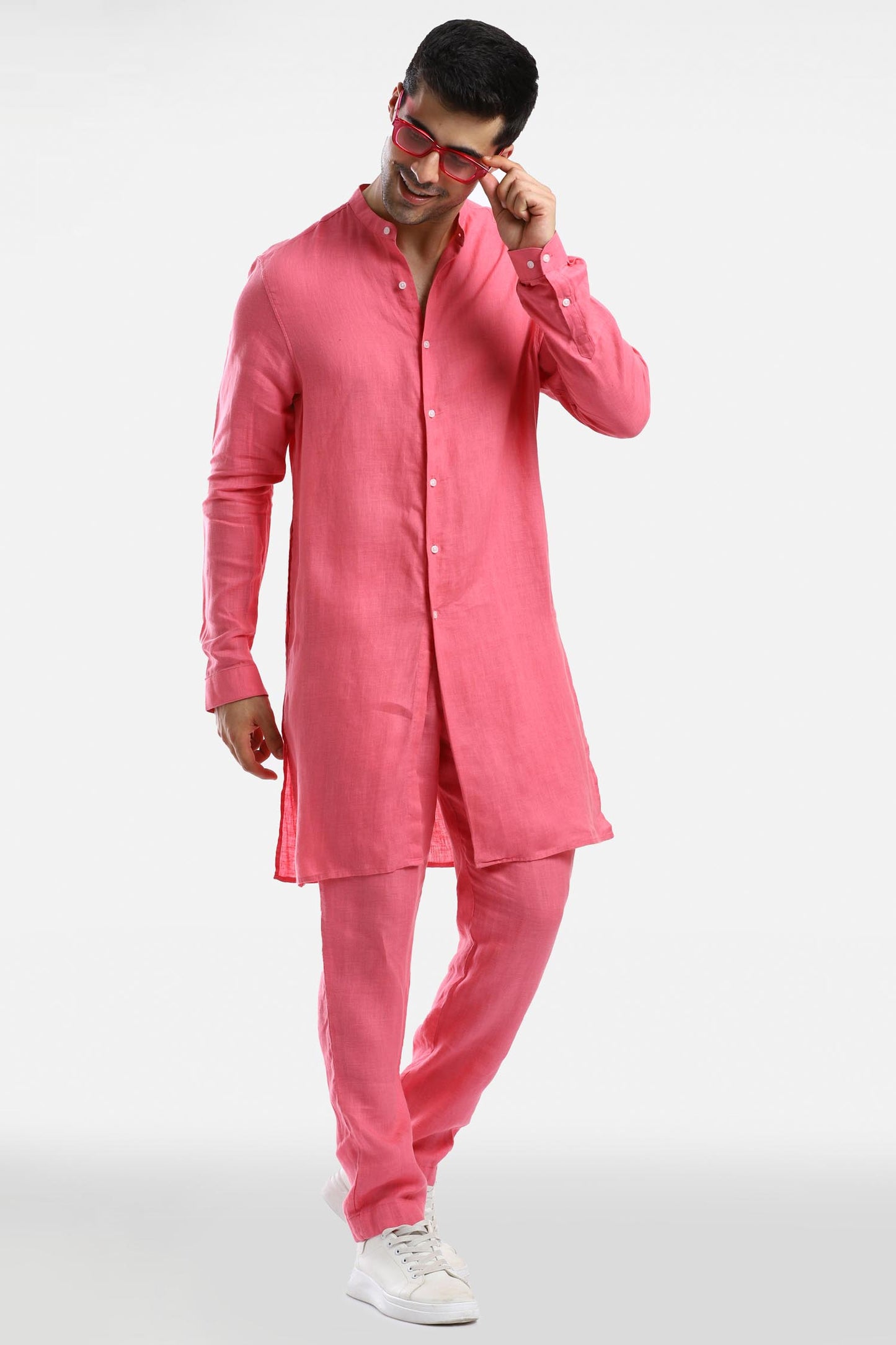 Bubblegum Pink Linen Kurta Set