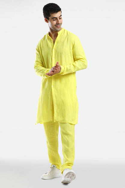 Bright Yellow linen kurta set