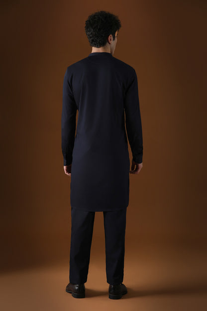 Elephant Hand Embroidered Designer Kurta - Navy