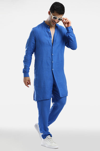 Royal Blue Linen Kurta Set