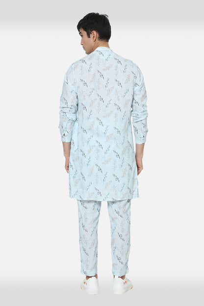 Sky Blue Linen Printed Kurta Set