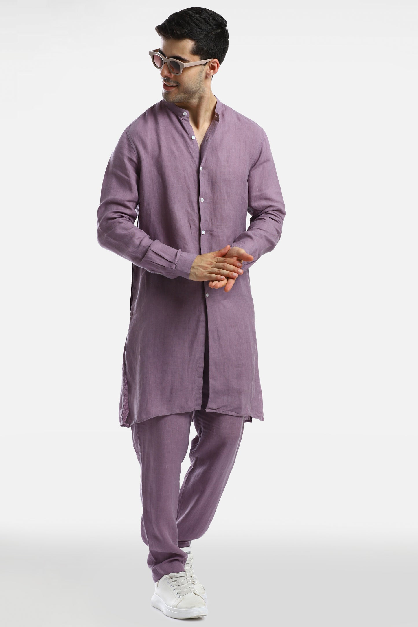 Mauve Purple Linen Kurta Set