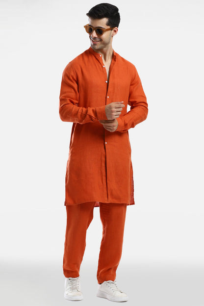 Rust Orange Linen Kurta Set