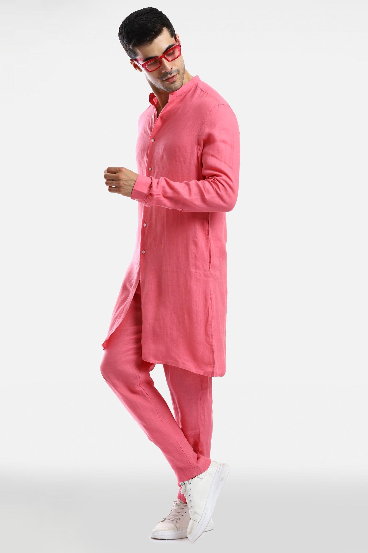 Bubblegum Pink Linen Kurta Set