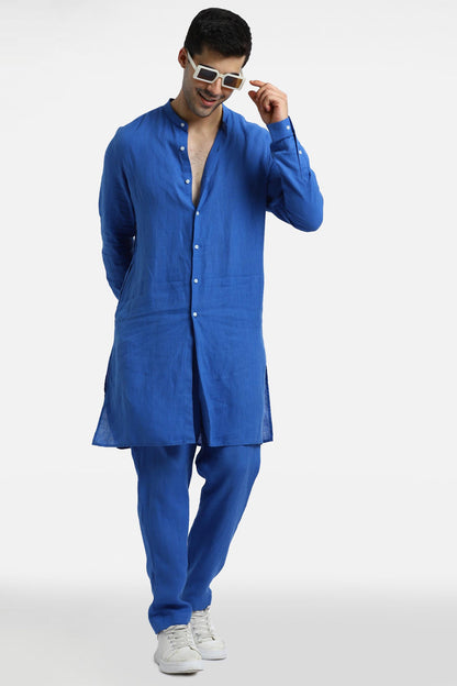 Royal Blue Linen Kurta Set