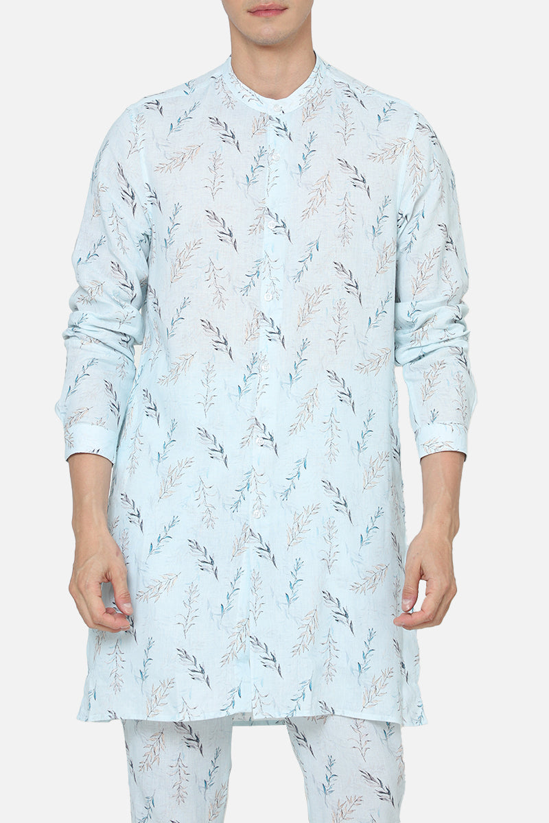 Sky Blue Linen Printed Kurta Set