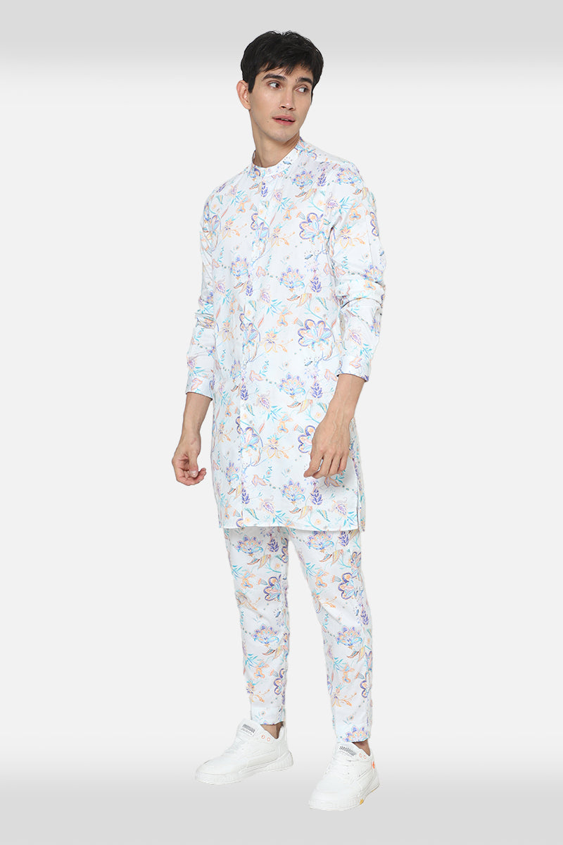 White Printed Kurta Set