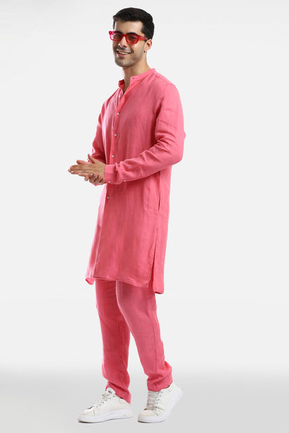 Bubblegum Pink Linen Kurta Set