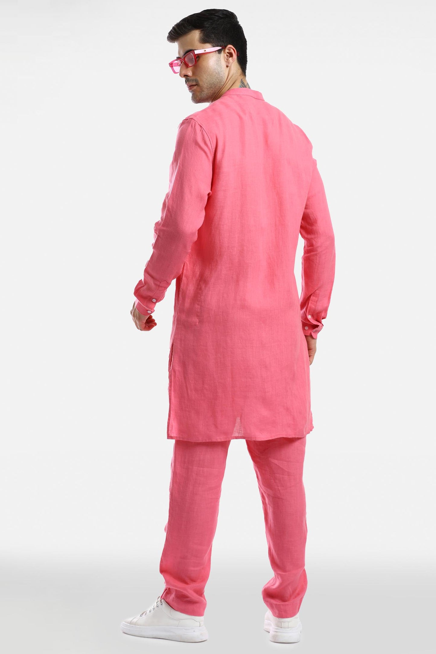 Bubblegum Pink Linen Kurta Set