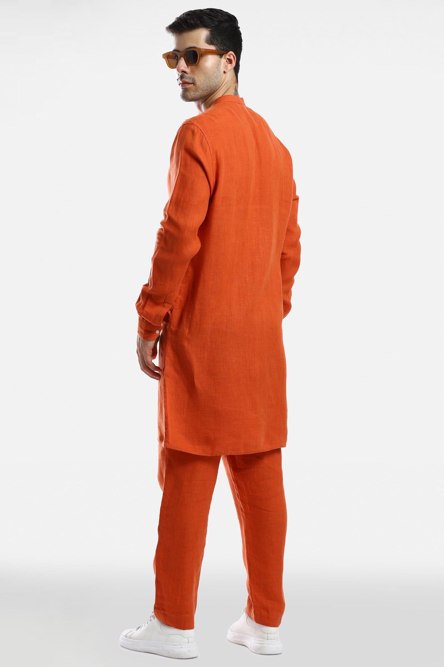 Rust Orange Linen Kurta Set