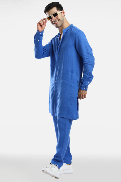 Royal Blue Linen Kurta Set