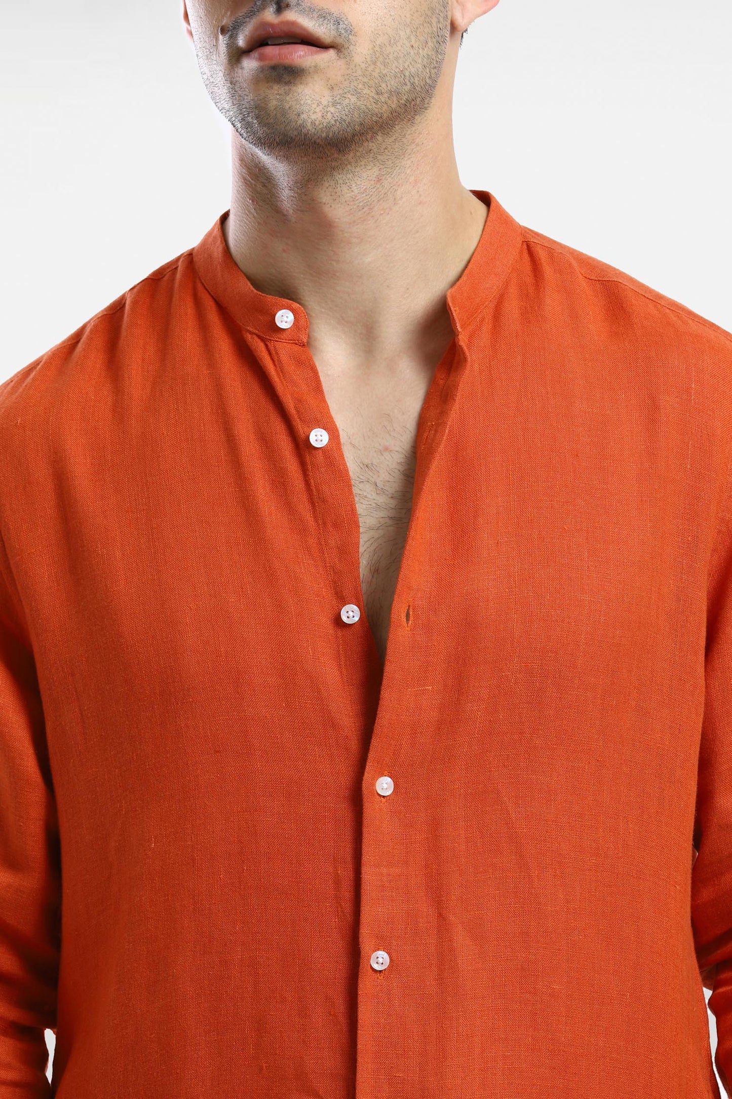 Rust Orange Linen Kurta Set