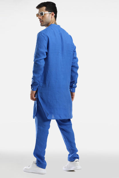 Royal Blue Linen Kurta Set