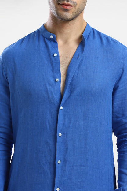 Royal Blue Linen Kurta Set