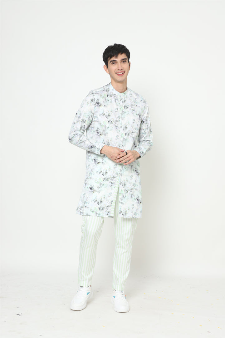 Green Cotton Printed Kurta Set