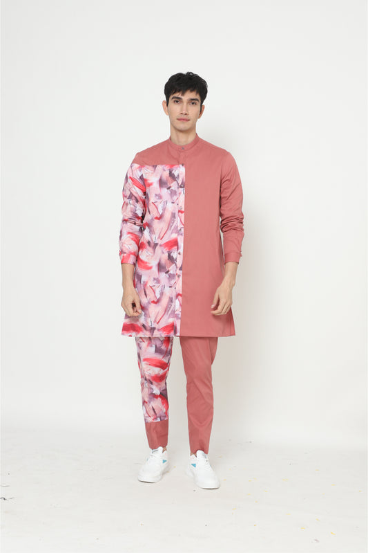 Peach Printed Kurta Set