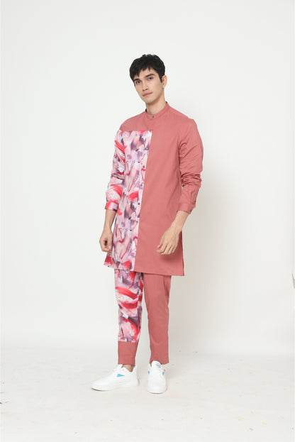 Peach Printed Kurta Set