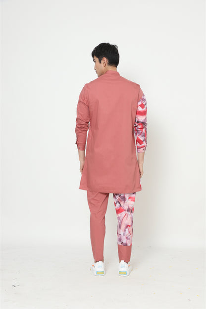 Peach Printed Kurta Set