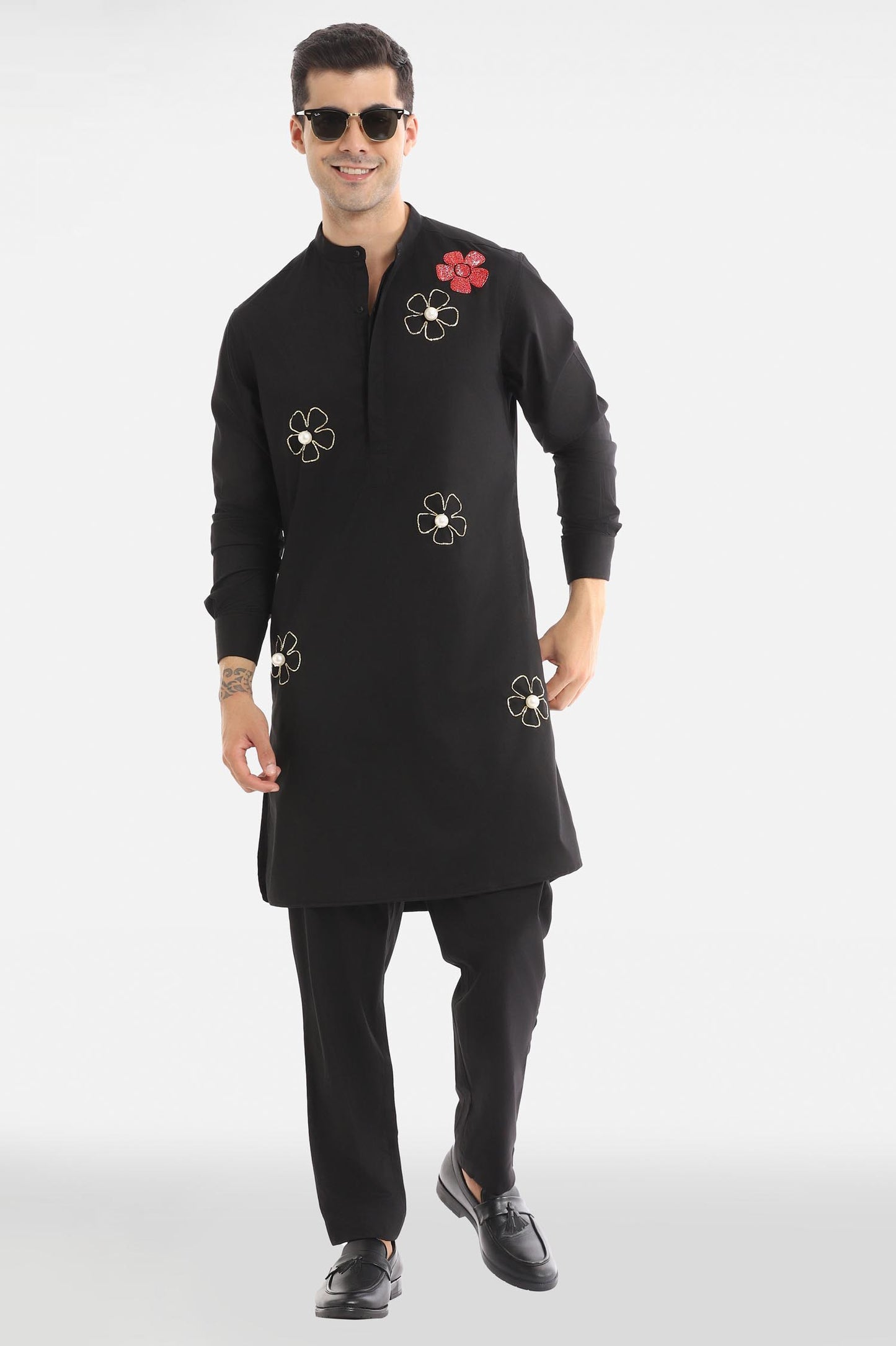 Bloom Pearl Kurta - Black