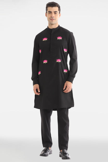 Kamal Ke Phool Kurta - Black