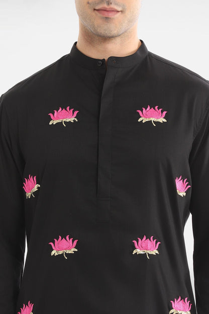 Kamal Ke Phool Kurta - Black